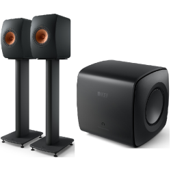 KEF LS50W II Wireless Speakers & KC62 Sub & S2 Stands - Black