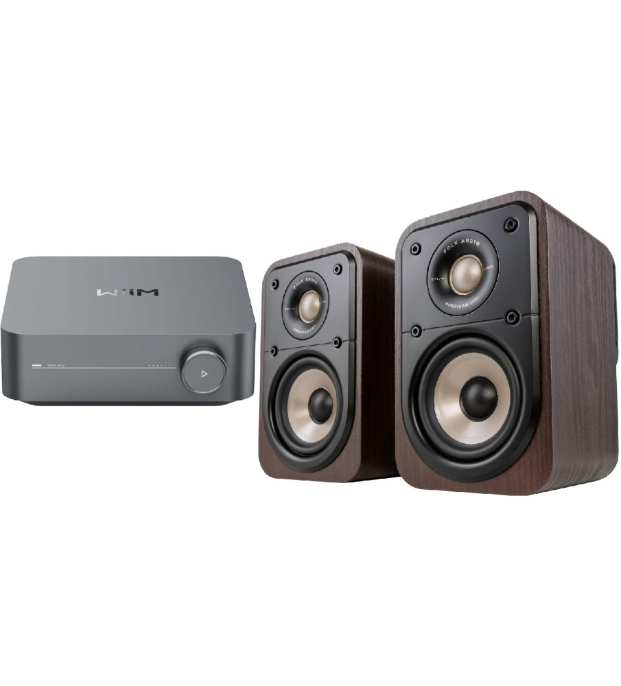 WiiM Amp Stereo Streaming Amplifier & Polk Signature Elite ES10 Speakers - Brown