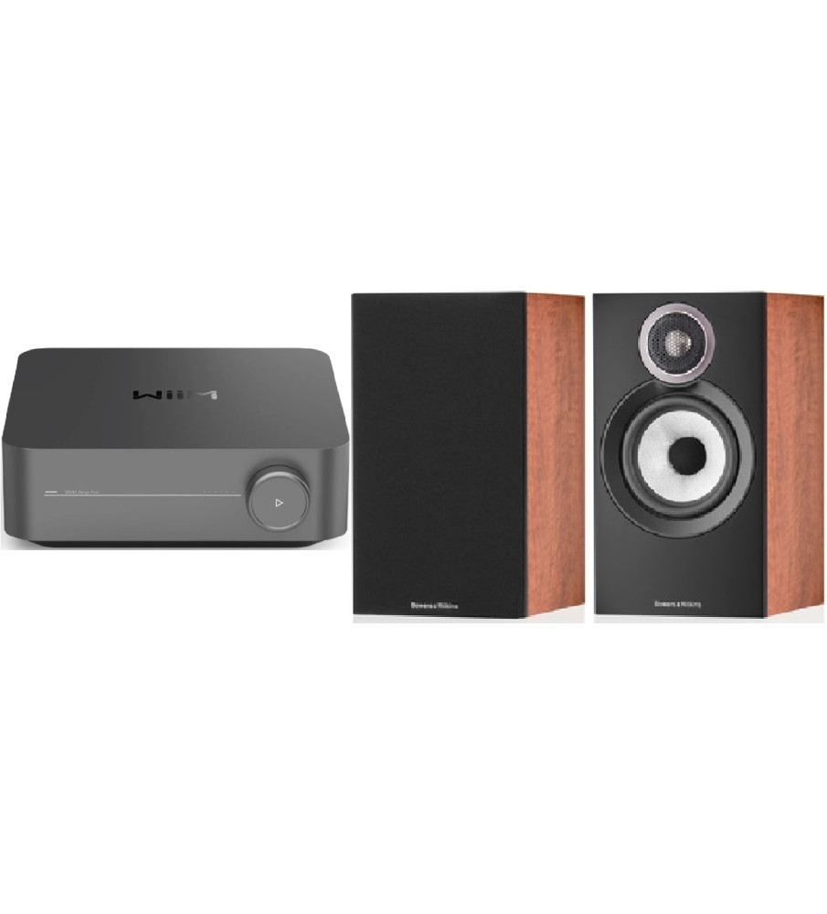 WiiM Amp Pro Stereo Streaming Amplifier & Bowers & Wilkins 607 s3 Speakers - Red Cherry
