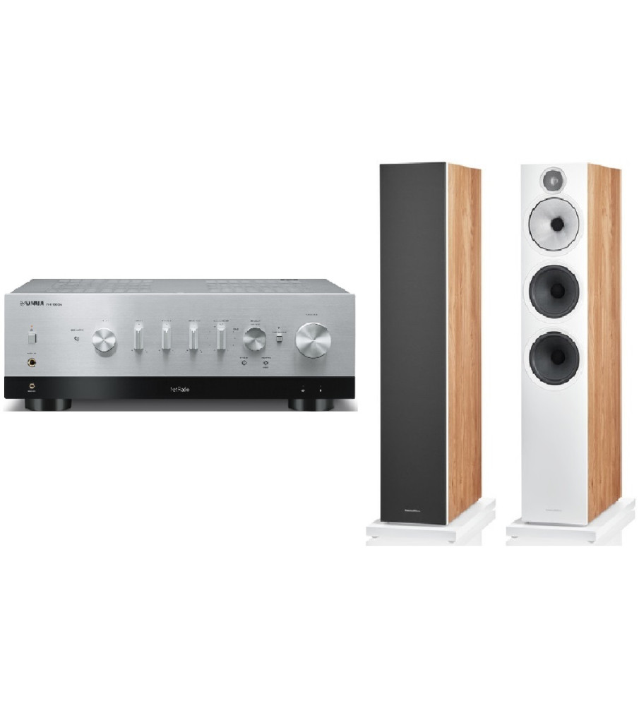 Yamaha R-N1000A Stereo Network Receiver & Bowers & Wilkins 603 s3 Speakers - Silver & Oak