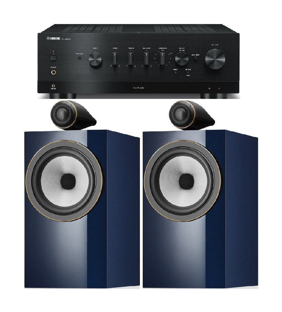 Yamaha R-N1000A Stereo Network Receiver & Bowers & Wilkins 705 s3 Signature Speakers - Black & Blue Metallic