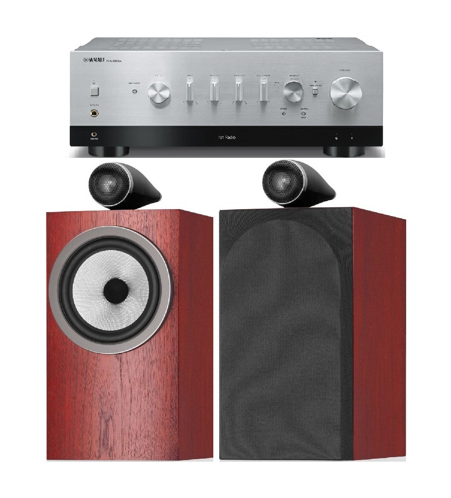 Yamaha R-N1000A Stereo Network Receiver & Bowers & Wilkins 705 s3 Speakers - Silver & Rosenut