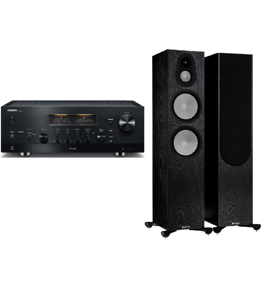 Yamaha R-N2000a Stereo Network Receiver & Monitor Audio Silver 500 (7G) Speakers - Black & Black Oak