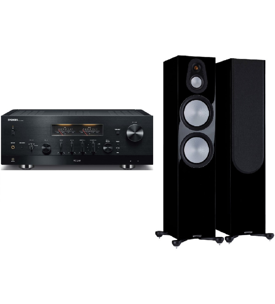 Yamaha R-N2000a Stereo Network Receiver & Monitor Audio Silver 500 (7G) Speakers - Black & Black Gloss