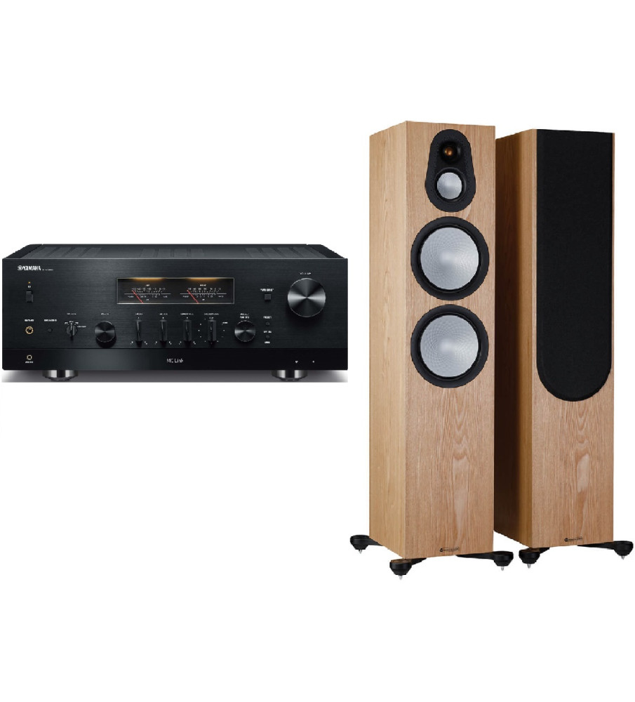Yamaha R-N2000a Stereo Network Receiver & Monitor Audio Silver 500 (7G) Speakers - Black & Ash