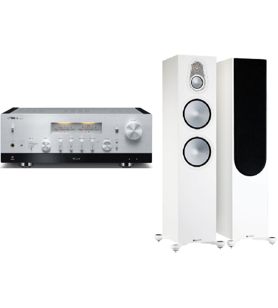 Yamaha R-N2000a Stereo Network Receiver & Monitor Audio Silver 500 (7G) Speakers - Silver & Satin White