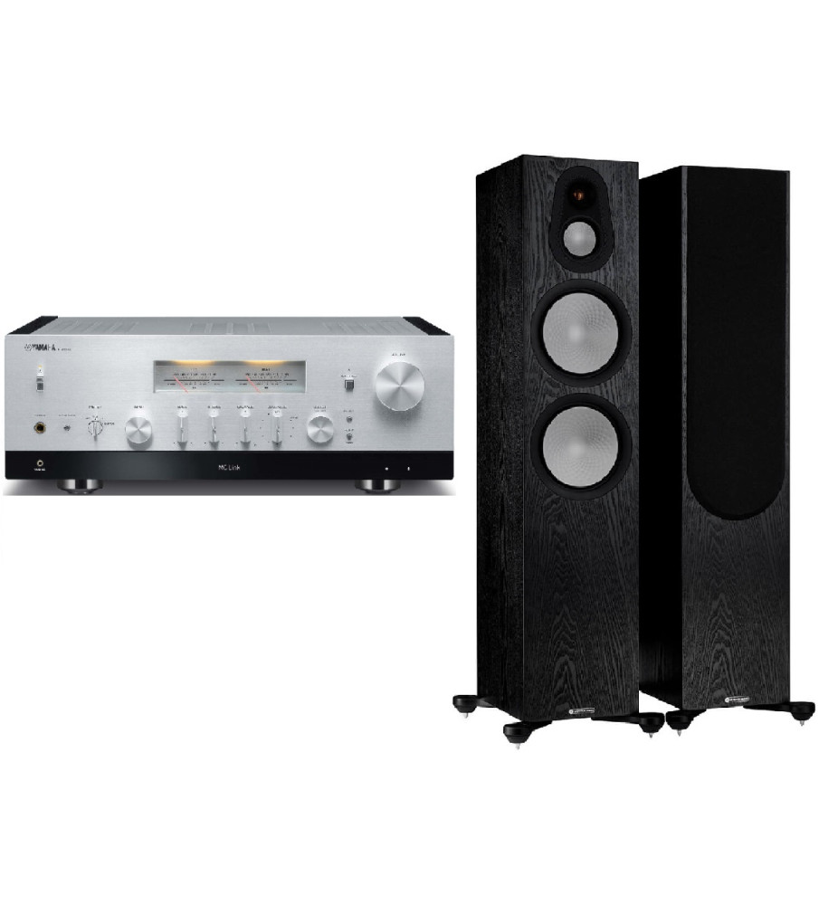 Yamaha R-N2000a Stereo Network Receiver & Monitor Audio Silver 500 (7G) Speakers - Silver & Black Oak