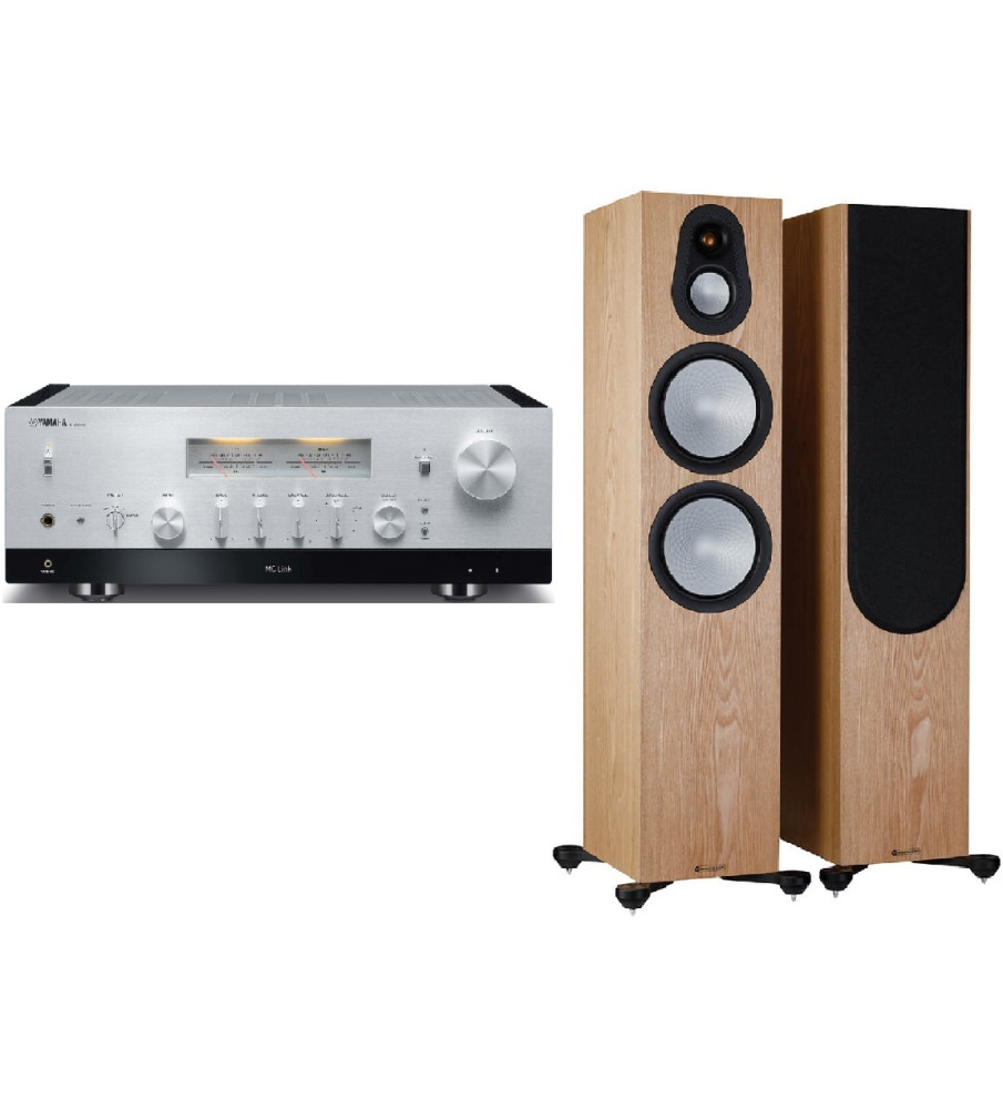 Yamaha R-N2000a Stereo Network Receiver & Monitor Audio Silver 500 (7G) Speakers - Silver & Ash