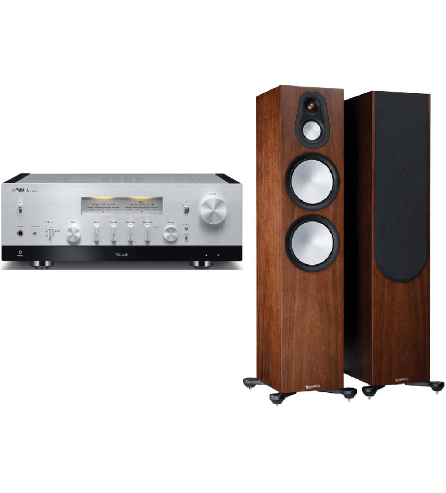 Yamaha R-N2000a Stereo Network Receiver & Monitor Audio Silver 500 (7G) Speakers - Silver & Natural Walnut