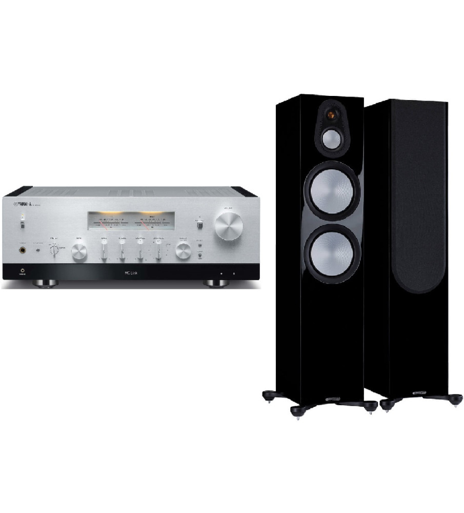 Yamaha R-N2000a Stereo Network Receiver & Monitor Audio Silver 500 (7G) Speakers - Silver & Black Gloss