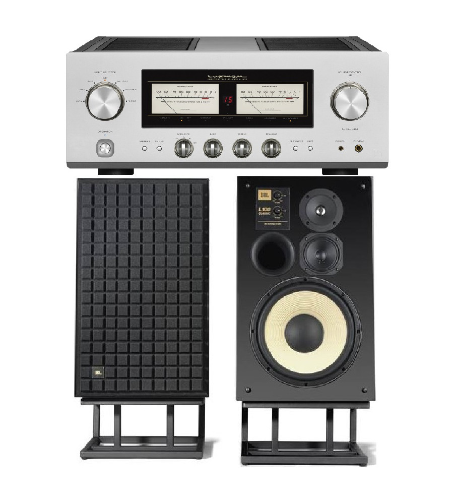 Luxman L-507Z Integrated Amplifier & JBL L100 Classic MKII Speakers - Black Grilles